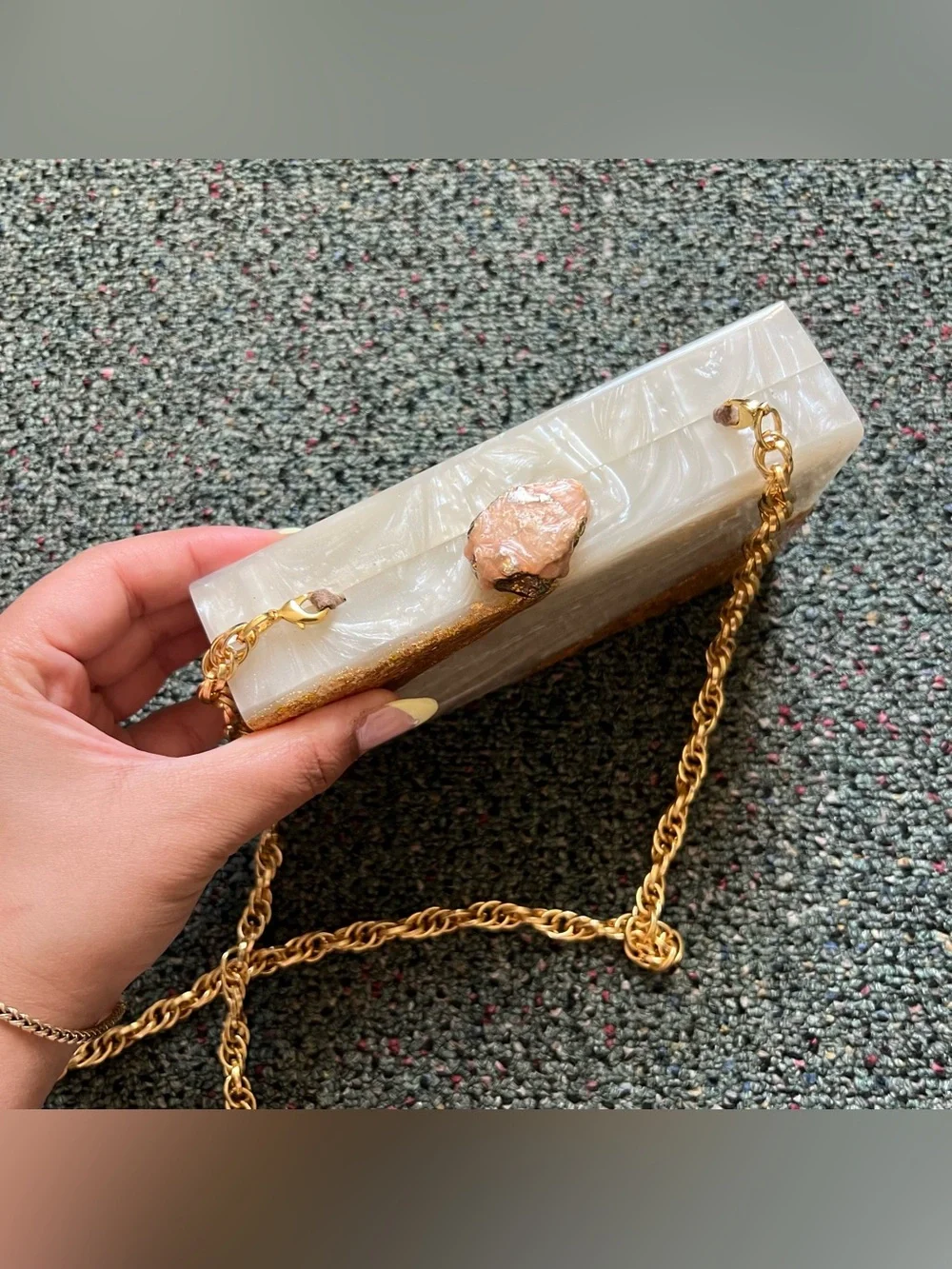 MINTSA Gold Foil & White Marble Resin Acrylic Clutch Evening Minimal Small Bag